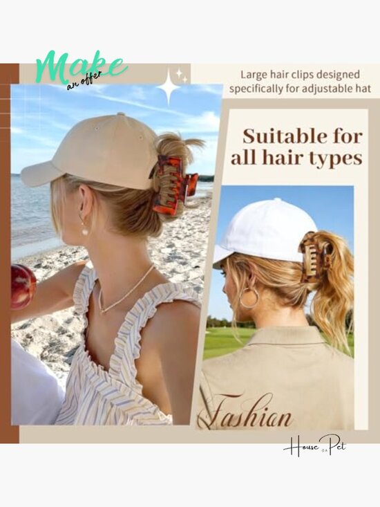 4 PCS Large Hair Clips for Baseball Cap, Non-Slip Strong Hold Claw Clips for